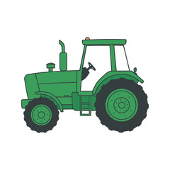 Obraz premium Green farm tractor illustration with large wheels and exhaust pipe – stock vector flat illustration