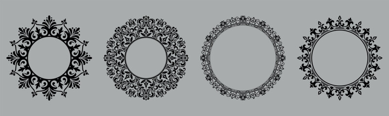 Set of decorative frames Elegant vector element for design in Eastern style, place for text. Floral black and gray borders. Lace illustration for invitations and greeting cards