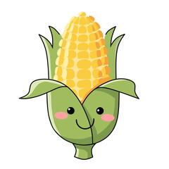 A cheerful cartoon illustration of a corn cob with a smiling face, showing the kernels.