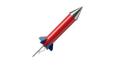 Red rocket illustration with silver tip isolated PNG with Transparent Background