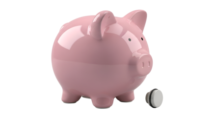 Pink piggy bank and its rubber stopper isolated PNG with Transparent Background