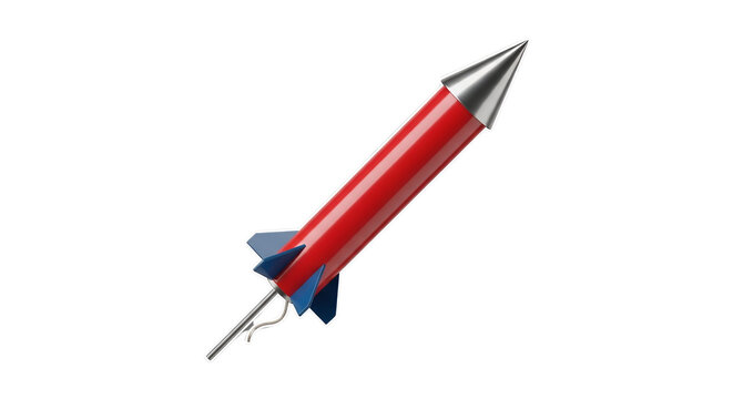 Red rocket illustration with silver tip isolated PNG with Transparent Background