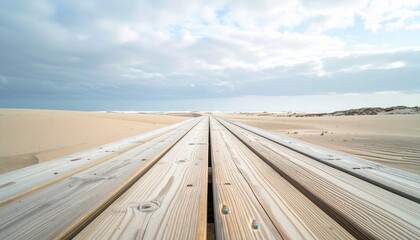Boardwalk planks aligned to a vanishing edge pale timber tones open zone representing wooden deck texture suitable for clean coastal design