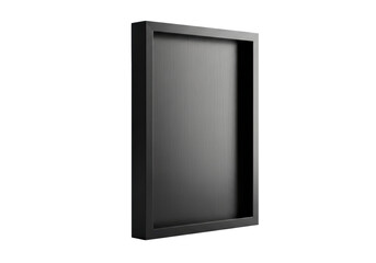 Ultra-minimalist matte black brushed aluminum picture frame with clean lines and sharp corners, isolated on a transparent background with vast copy space, high-key studio lighting, architectural