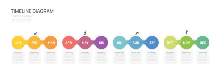 Infographic template for business. 12 Months modern Timeline element diagram calendar, 4 quarter steps milestone presentation vector infographic.