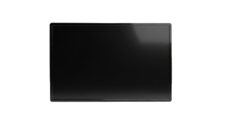 Empty, sleek, matte black digital display frame with ultra-thin bezel, isolated on a transparent, high-key studio background with copy space. Concept of advanced digital possibilities