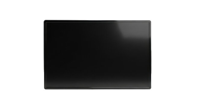 Empty, sleek, matte black digital display frame with ultra-thin bezel, isolated on a transparent, high-key studio background with copy space. Concept of advanced digital possibilities