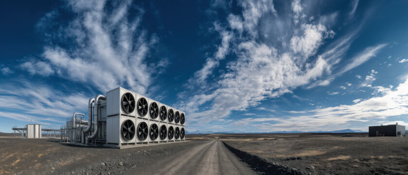 Direct Air Capture (DAC) Facility in Icelandic Landscape &ndash; Carbon Removal Technology
