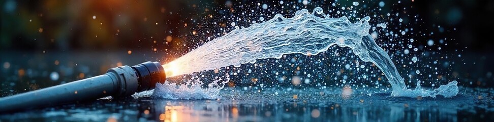 Powerful High-Pressure Water Jet Spraying Outwards, Dynamic Industrial Cleaning Imagery