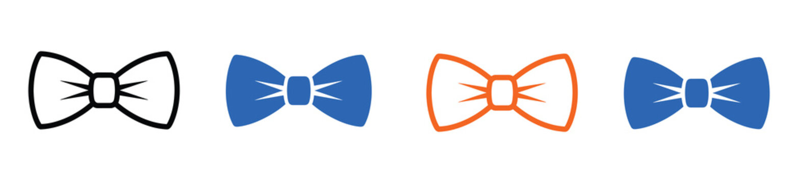 Collection of colorful bow tie illustrations in   tones, shown in a flat vector style. Each bowtie features a unique shape and knot, perfect for fashion, celebration, or design elements