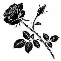 Rose Flower Silhouette Vector Illustration, Black Fill on White Background