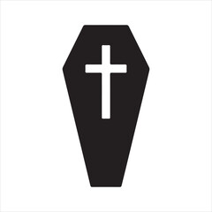 Obraz premium Coffin with Cross icon silhouette vector with white background