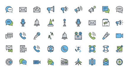 Collection of various communication and technology icons, presented in a clean and organized layout.