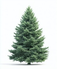 Fototapeta premium Full, bushy evergreen tree with layered branches on a crisp white background, illuminated with soft, natural light, creating subtle shadows