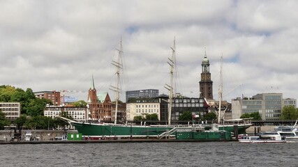 Sailing ship in port of Hamburg
