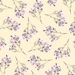 Hand-painted watercolor pattern of delicate purple wildflowers