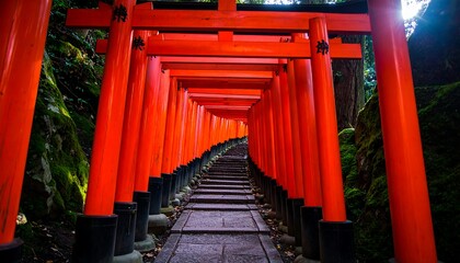 Red torii gates form a perspective walkway