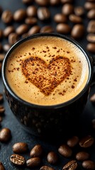 Coffee cup with heart shaped cocoa froth art Images