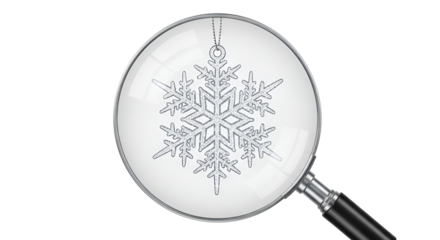 Snowflake pattern under magnifying glass isolated PNG with Transparent Background
