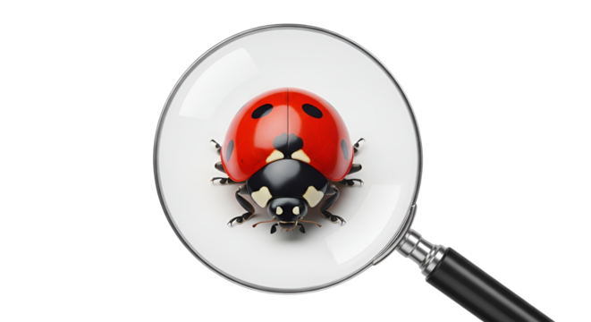Ladybug under a magnifying glass isolated PNG with Transparent Background