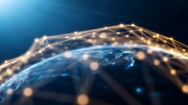 Global network connection concept earth with plexus data node grid digital communication