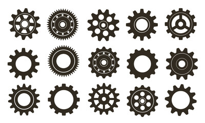 Gear wheel vector, mechanical cog icon, industrial machine gear, engineering gear set, black and white cogwheel design
