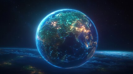 Fototapeta premium Futuristic view of Earth with global network connections in space
