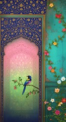 Aesthetic textured digital painting in the style of Persian miniature art