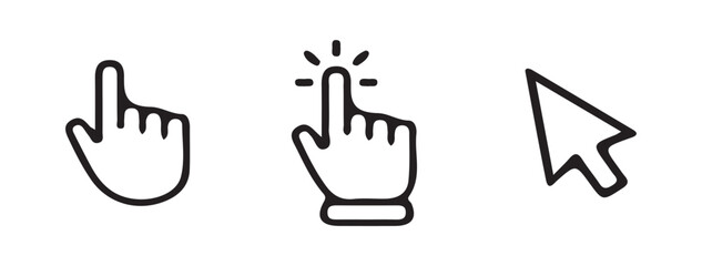 Line Art Hand Cursor Touch Icons for Digital Interfaces