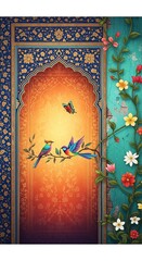 Aesthetic textured digital painting in the style of Persian miniature art