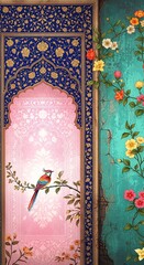 Aesthetic textured digital painting in the style of Persian miniature art