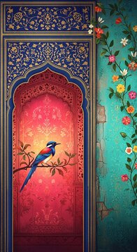 Aesthetic textured digital painting in the style of Persian miniature art