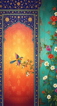Aesthetic textured digital painting in the style of Persian miniature art