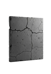 A large, deep charcoal gray concrete slab with a rugged, cracked texture against a bright white background, copy space above, soft studio lighting, concept of industrial durability