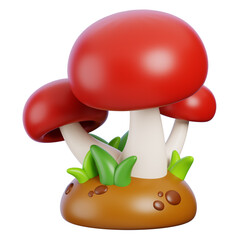 Red Mushroom 3d render icon. Farming and gardening concept.
