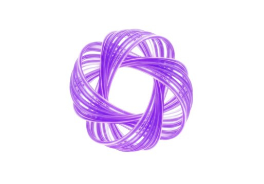 Luminous purple abstract geometric symbol, intricate flowing light, digital network pathways, ethereal glow, isolated on transparent background with copy space, concept of digital