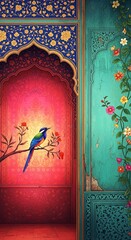 Aesthetic textured digital painting in the style of Persian miniature art
