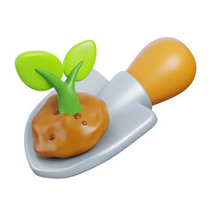 Shovel with plant 3d render icon. Farming and gardening concept.