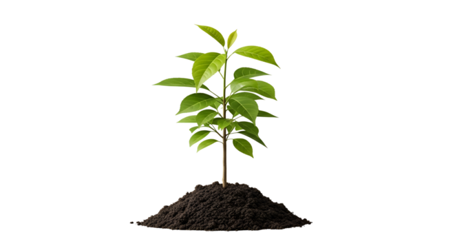 Small tree sapling growing in soil isolated PNG with Transparent Background