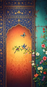 Aesthetic textured digital painting in the style of Persian miniature art