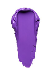 A thick, dense, sculptural swatch of opaque electric violet cream makeup, perfectly applied as a vertical matte stripe on a transparent background with copy space, concept for avant-garde beauty