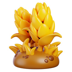Wheat plant filed 3d render icon. Farming and gardening concept.