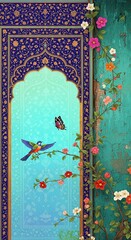 Aesthetic textured digital painting in the style of Persian miniature art