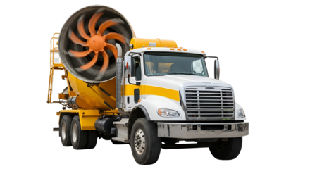 Yellow snow cannon truck for creating artificial snow on ski slopes isolated PNG with Transparent Background