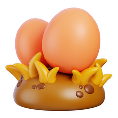 Eggs in grass 3d render icon. Farming and gardening concept.