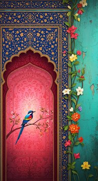 Aesthetic textured digital painting in the style of Persian miniature art