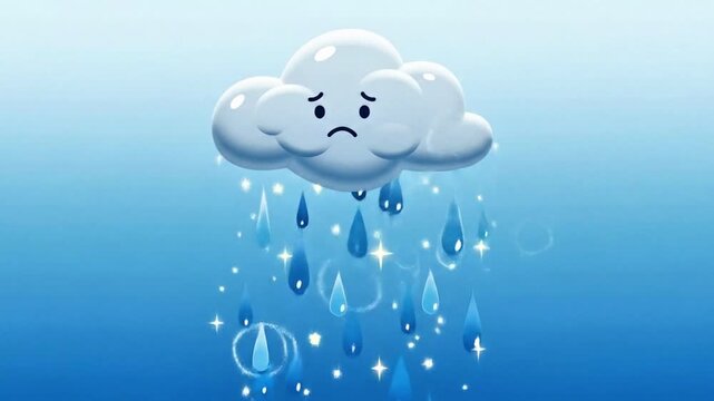 Sad cartoon cloud raining animation video background for weather forecast and education.