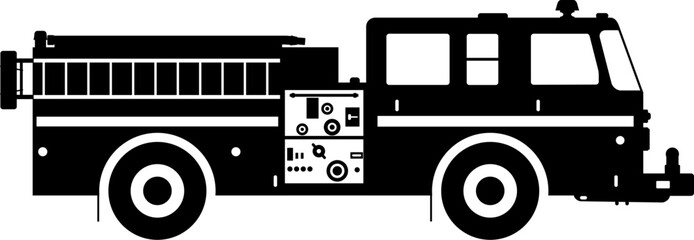 Fire truck silhouette vector isolated on white background. fire engine silhouette vector. Emergency vehicle fire engine rescue truck icon art silhouette