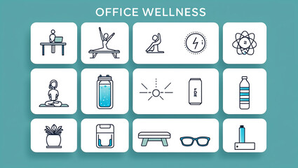 Fototapeta premium Office wellness icons representing healthy habits at work