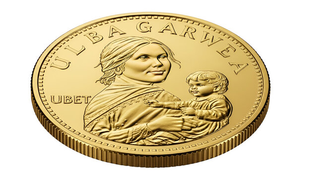 Mongolian Coin with image of "Ulba Garwea Ubet" isolated PNG with Transparent Background